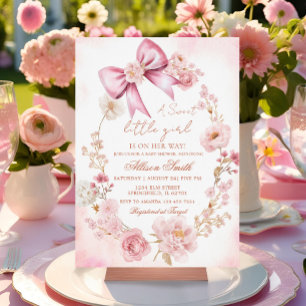 Bloemen Blush Roze Bow Baby shower Uitnodiging