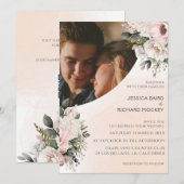 Bloemen Blush Roze Bruiloft Foto Uitnodiging (Voorkant / Achterkant)