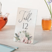 Bloemen Blush Roze Bruiloft Tafel Nummer Reclamebord Met Voetstuk (Insitu)