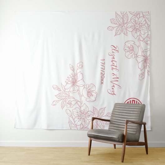 Bloemen Blush Roze Chinees Bruiloft Achtergrond Wandkleed (In Situ (horizontaal))