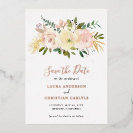 Bloemen Blush Roze Elegant Bruiloft Save The Date Folie Uitnodiging