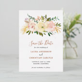 Bloemen Blush Roze Elegant Bruiloft Save The Date Folie Uitnodiging (Staand Voorkant)