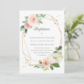 Bloemen Blush Roze Goud Doop Uitnodiging voor Meis (Staand voorkant)