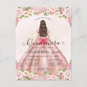 Bloemen Blush Roze Goud Glam Prinses Quinceanera Briefkaart