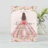 Bloemen Blush Roze Goud Glam Prinses Quinceanera Kaart (Staand voorkant)
