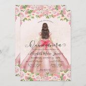 Bloemen Blush Roze Goud Glam Prinses Quinceanera Kaart (Voorkant / Achterkant)