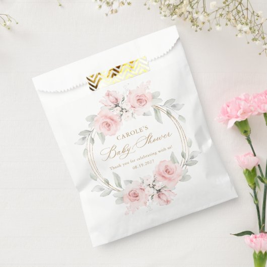 Bloemen Blush Roze Goud Groen Baby shower Bedankzakje (Gezegeld)