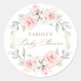Bloemen Blush Roze Goud Groen Baby shower Ronde Sticker