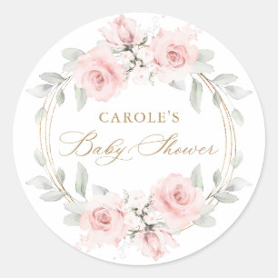 Bloemen Blush Roze Goud Groen Baby shower Ronde Sticker