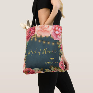 Bloemen blush roze goud marine meid op eer tote bag