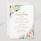 Bloemen Blush Roze Goud Sweet Sixteen Invitation Kaart (Voorkant)