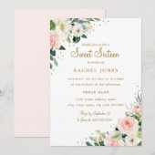 Bloemen Blush Roze Goud Sweet Sixteen Invitation Kaart (Voorkant / Achterkant)