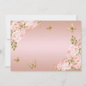 Bloemen Blush Roze Gouden Vlinder Quinceanera Aankondiging (Achterkant)