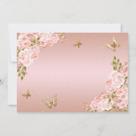 Bloemen Blush Roze Gouden Vlinder Quinceanera Aankondiging (Achterkant)