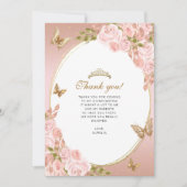 Bloemen Blush Roze Gouden Vlinder Quinceañera Foto Bedankkaart (Voorkant)