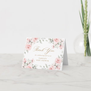 Bloemen Blush Roze Groen Goud Baby shower Bedankkaart