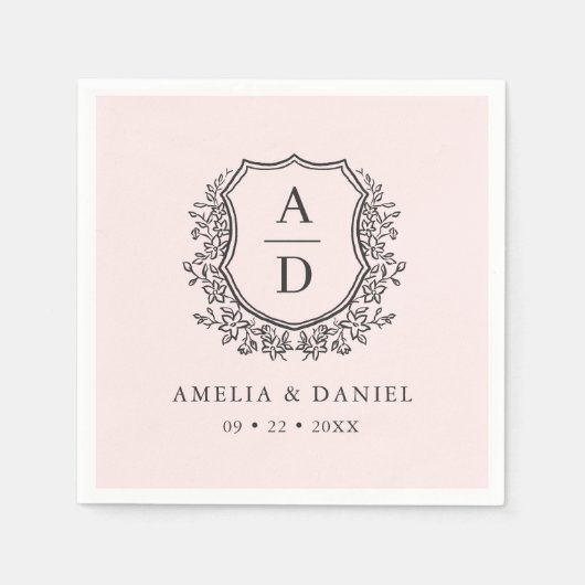 Bloemen Blush Roze Kreeft Huwelijksmonogram Servet (Voorkant)