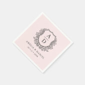 Bloemen Blush Roze Kreeft Huwelijksmonogram Servet (Hoek)