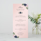 Bloemen Blush Roze Marine Blauw Huwelijk Menu (Staand voorkant)