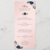 Bloemen Blush Roze Marine Blauw Huwelijk Menu (Voorkant)