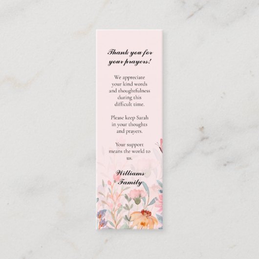 Bloemen Blush Roze Memorial Gebed Kaart Bladwijzer Contactkaartje (Voorkant)