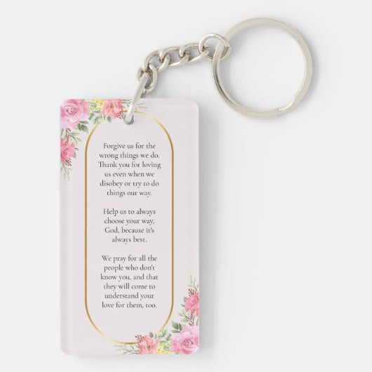 Bloemen Blush Roze Memorial Gebed Kaart Sleutelhanger (achterkant)