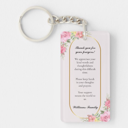 Bloemen Blush Roze Memorial Gebed Kaart Sleutelhanger (Voorkant)