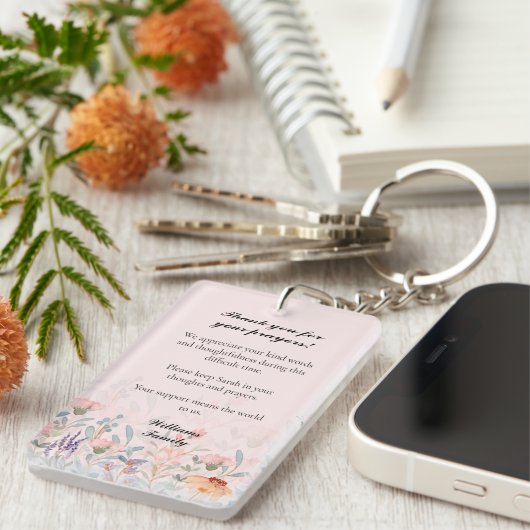 Bloemen Blush Roze Memorial Gebed Sleutelhanger (Voorkant Rechts)