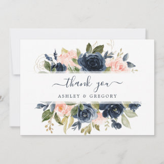 Bloemen Blush Roze & Navy Lijst Elegant Bedankkaart