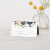 Bloemen Blush Roze & Navy Lijst Elegante bruiloft Plaatskaartje (Voorkant)