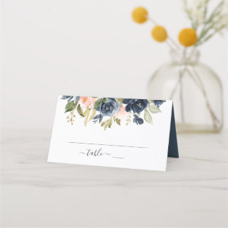 Bloemen Blush Roze & Navy Lijst Elegante bruiloft Plaatskaartje