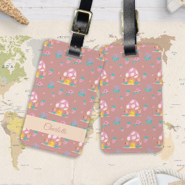 Bloemen Blush Roze Paddenstoel Patroon Naam Bagagelabel