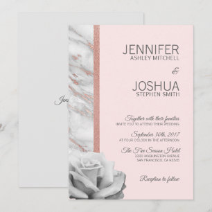 Bloemen Blush Roze Rose Gouden Folie Grijs Huwelij Kaart