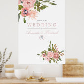 Bloemen Blush Roze Rozen Bruiloft Welkom Poster (Keuken)