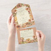  Bloemen Blush Roze & Rust Details Huwelijk All In One Uitnodiging (Afscheurbaar)