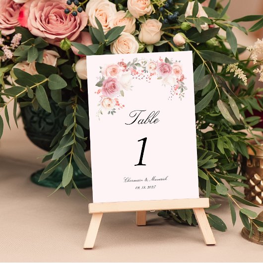 Bloemen Blush Roze Tafel Trouwen Kaart