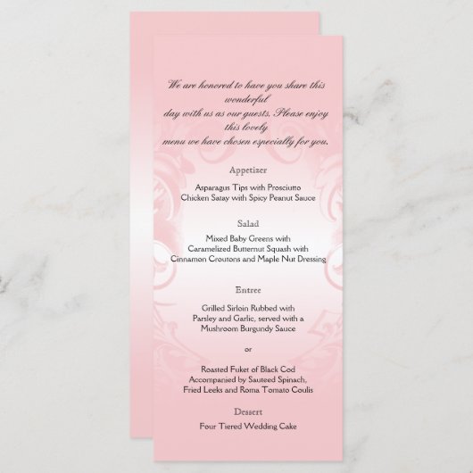 Bloemen Blush Roze Vintage Wedding Menu (Voorkant / Achterkant)