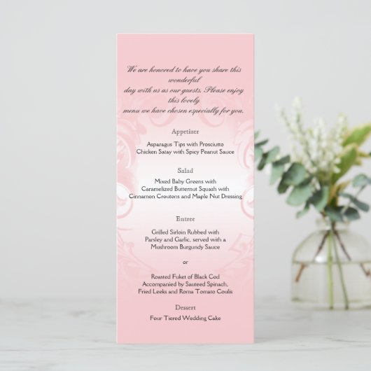 Bloemen Blush Roze Vintage Wedding Menu (Staand voorkant)