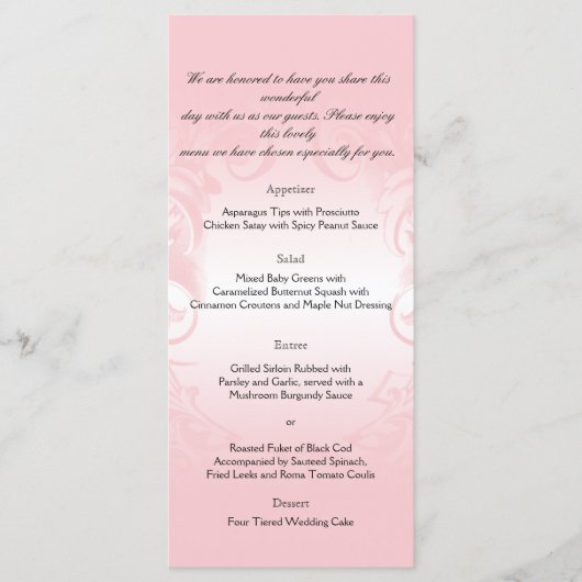 Bloemen Blush Roze Vintage Wedding Menu (Voorkant)