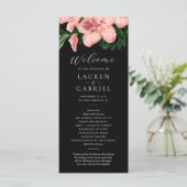 Bloemen Blush Roze Zwart Bruiloft Programma (Staand voorkant)