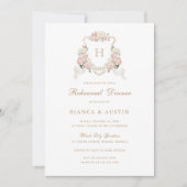 Bloemen Blush Rozen Crest Monogram Repetitie Diner Kaart (Voorkant)