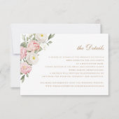 Bloemen Blush Rozen Groen Bruiloft Details Kaart (Voorkant)