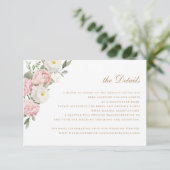 Bloemen Blush Rozen Groen Bruiloft Details Kaart (Staand voorkant)