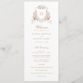 Bloemen Blush Rozen Groen Crest Monogram Bruiloft Programmakaart (Voorkant)