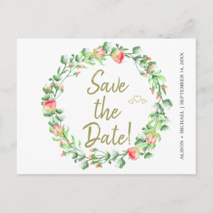 Bloemen blush salie tuin krans bruiloft save date aankondigingskaart