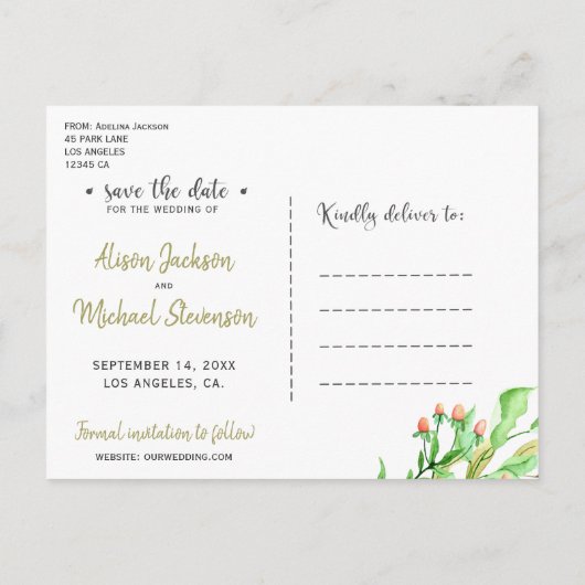 Bloemen blush salie tuin krans bruiloft save date aankondigingskaart (Achterkant)