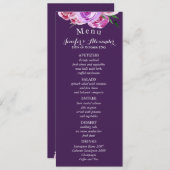 Bloemen blush violet pioenrozen pruim bruiloft men menu (Voorkant / Achterkant)