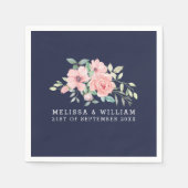 Bloemen Blush Waterverf Bruiloft Navy Servet (Voorkant)