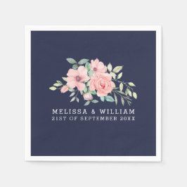 Bloemen Blush Waterverf Bruiloft Navy Servet