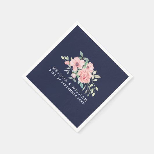 Bloemen Blush Waterverf Bruiloft Navy Servet (Hoek)